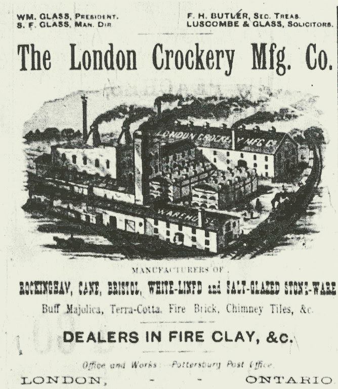 Microfilm image from the London Free Press, September 24th 1887, of an advertisement for The London Crockery Mfg. Co. located southwest of Dundas and Hale street.